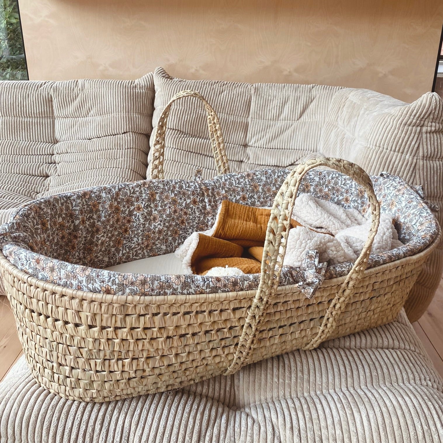 Panier à langer bébé + matelas 'Pissenlit' nude