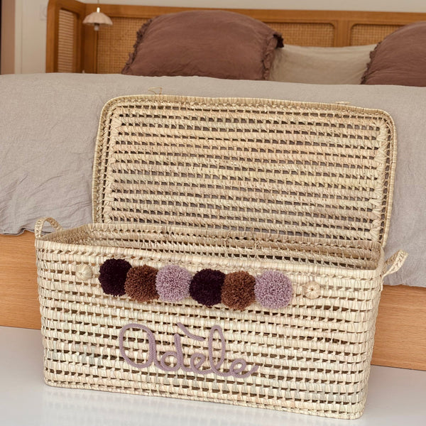 COFFRE PERSONNALISÉ À POMPONS - PRUNE, MARRON & LILAS