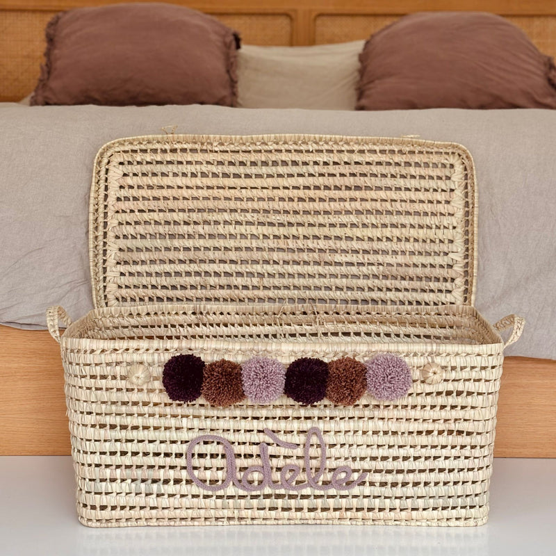 COFFRE PERSONNALISÉ À POMPONS - PRUNE, MARRON & LILAS