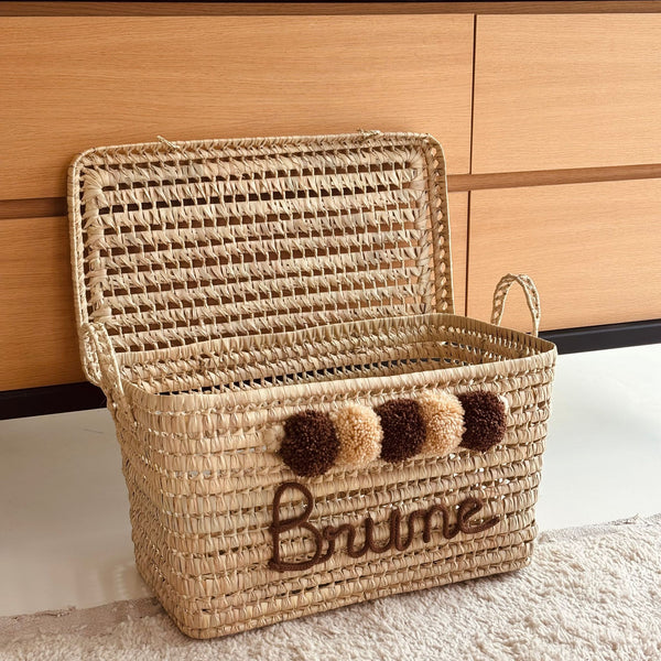 COFFRE PERSONNALISÉ À POMPONS - MARRON & NUDE
