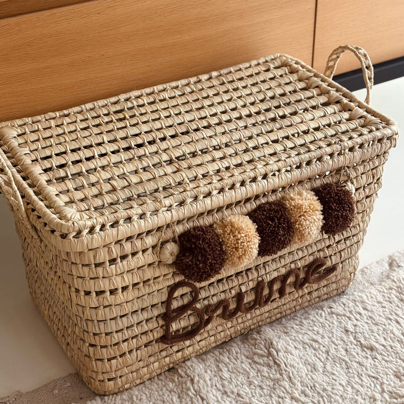 COFFRE PERSONNALISÉ À POMPONS - MARRON & NUDE