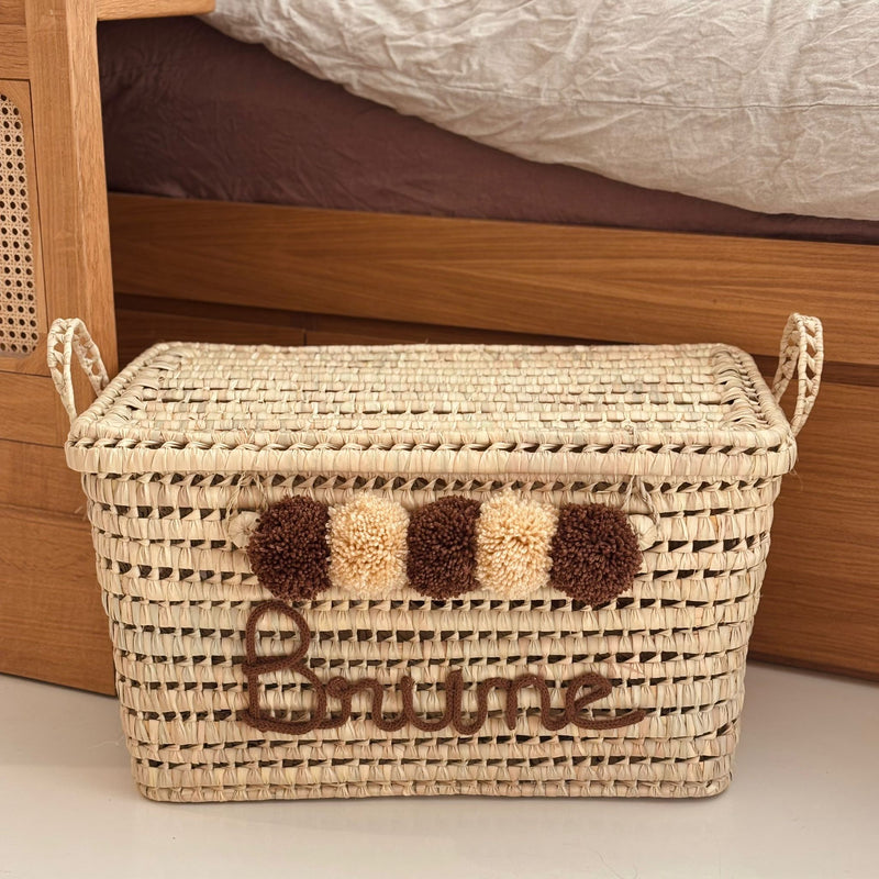 COFFRE PERSONNALISÉ À POMPONS - MARRON & NUDE