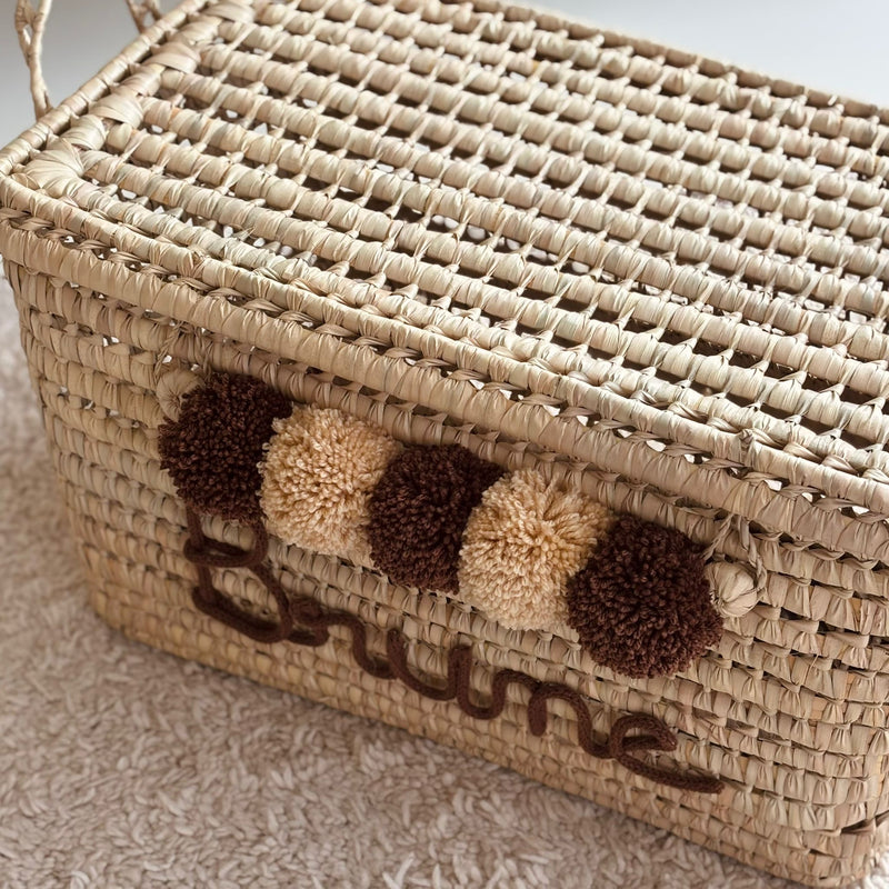 COFFRE PERSONNALISÉ À POMPONS - MARRON & NUDE