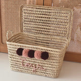 COFFRE PERSONNALISÉ À POMPONS - BORDEAUX & VIEUX ROSE