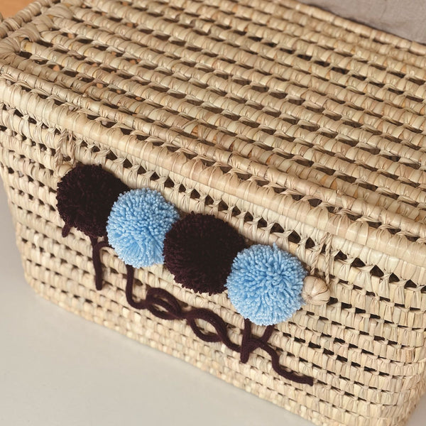 COFFRE PERSONNALISÉ À POMPONS - PRUNE & BLEU