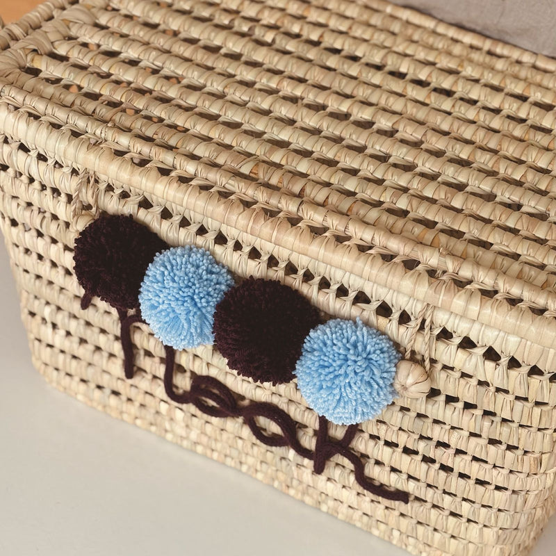 COFFRE PERSONNALISÉ À POMPONS - PRUNE & BLEU
