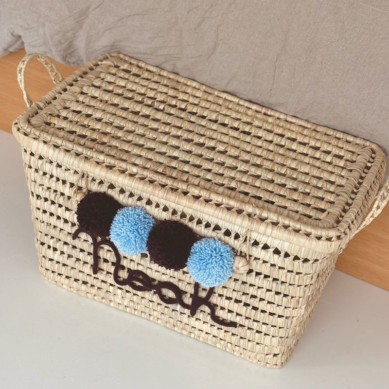 COFFRE PERSONNALISÉ À POMPONS - PRUNE & BLEU