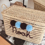 COFFRE PERSONNALISÉ À POMPONS - PRUNE & BLEU