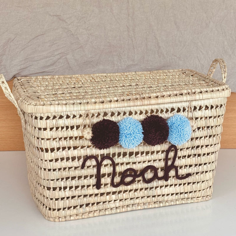 COFFRE PERSONNALISÉ À POMPONS - PRUNE & BLEU