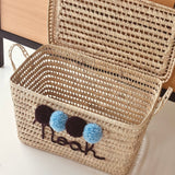 COFFRE PERSONNALISÉ À POMPONS - PRUNE & BLEU