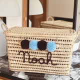 COFFRE PERSONNALISÉ À POMPONS - PRUNE & BLEU