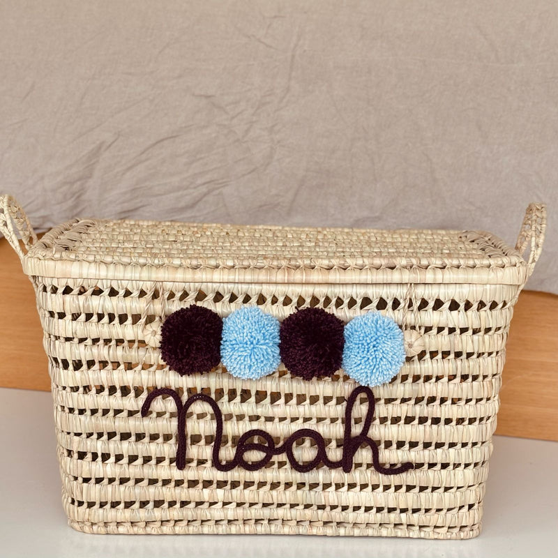 COFFRE PERSONNALISÉ À POMPONS - PRUNE & BLEU