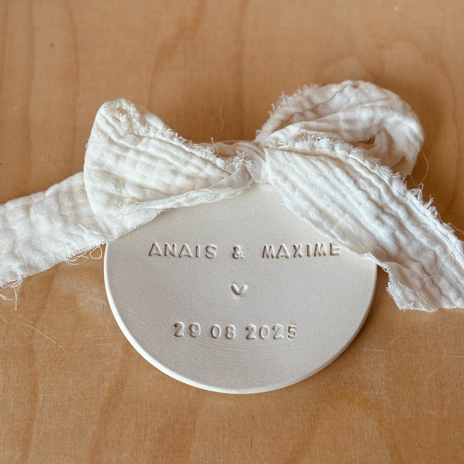 Plateau à Alliances Personnalisé En Céramique - Avec Nom Et Date - Pour Mariage, Cadeau Souvenir - 9,9 Cm